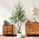Faux Olive Tree 5ft with White Pot - Artificial Olive Tree with Lifelike Leaves & Fruits, Fake Plant Indoor for Home Decor, Living Room, Office - Silk Leaves, Sturdy Trunk, No Maintenance