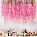 Waipfaru 12 Pack Wisteria Hanging Flowers, 3.6 Feet/Pcs Pink Wisteria Artificial Flowers, Fake Flowers Garland, Hanging Wisteria Vines for Bedroom Wedding Home Party Wall Decoration