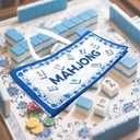 Mahjong Tile Bag - Canvas Organizer Holds 166 Tiles & 4 Racks, Extra Wide Zippered Storage with Dual Handles (Blue)