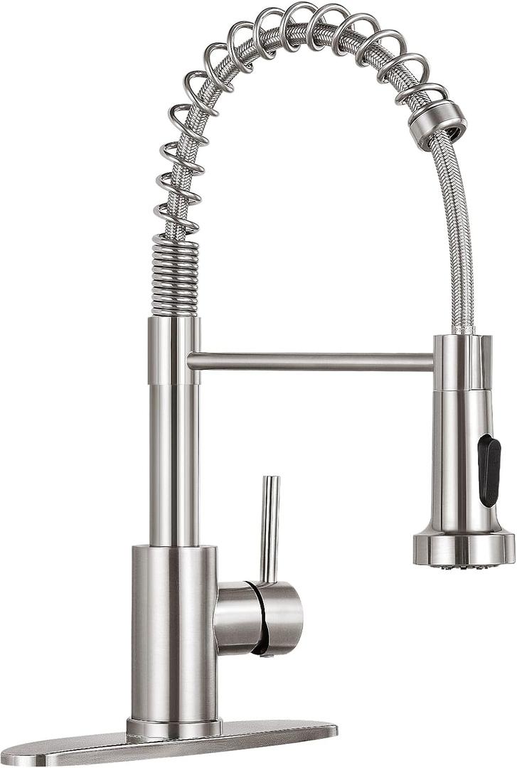 HGN Kitchen Faucet with Pull Down Sprayer,Commercial Single Handle Kitchen Sink Faucets for Farmhouse Camper Laundry Utility Rv Wet Bar Sinks Brushed Nickel (Brushed Nickel)