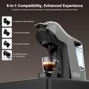 KOTLIE EM-308B Espresso Machine, Single Serve Coffee Maker Compatible with Multiple Capsule Types, Ground Coffee, and ESE Pods. 3 Temperatures, 7 Water Volume Levels, and a 1L Water TankGray