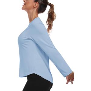 MoFiz Women's UPF 50+ Sun Protection Long Sleeve Shirts for Hiking Running Athletic Quick Dry Loose Fit Workout Tops (Blue, M)
