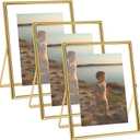 Gold Floating Picture Frame Set of 3, 46" Gold Metal Display Frame, Tempered Glass Photo Frame for Desk Tabletop Display