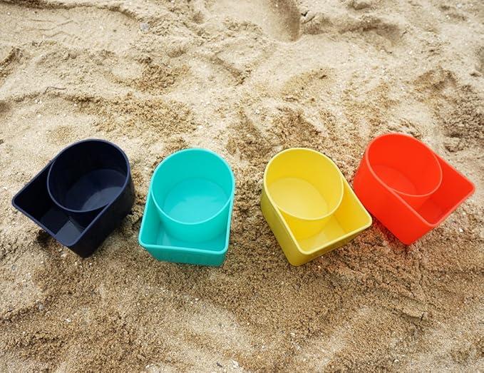 Home Queen Beach Cup Holder with Pocket, Multifunctional Sand Cup Holder for Beverage Phone Sunglass Key, Beach Accessory Drink Sand Coaster, Set of 3 (Navy, Teal, Yellow, Orange, Blue and Pink)