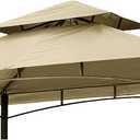 Grill Gazebo Replacement Canopy Roof Hugline 5x8 Outdoor Grill Shelter Canopy Top Double Tiered BBQ Tent Cover Fit for Model L-GG001PST-F (Beige)