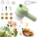 Multi-Functional Portable Wireless Vegetable Processor Electric 4-in-1 Vegetable Cutter Set, Easy to Charge, for Garlic, Chili, Celery, Meat, With Cleaning Brush, With Egg and Cream Whisk