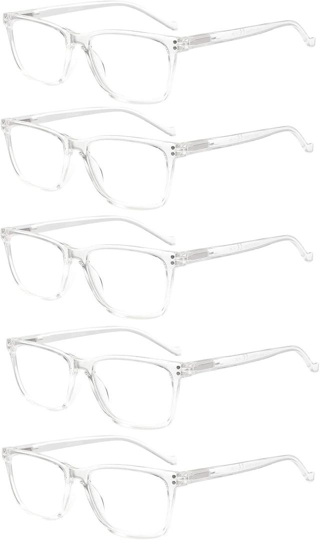 5 Pack Reading Glasses Men Women Spring Hinges Comfortable Glasses for Reading (5 Clear, 4.0)Medium
