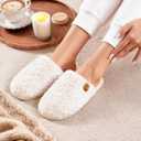 EverFoams Women's Fuzzy Slip-on Slippers Warm Cozy Soft Lightweight Memory Foam Indoor House Shoes (Beige, M)