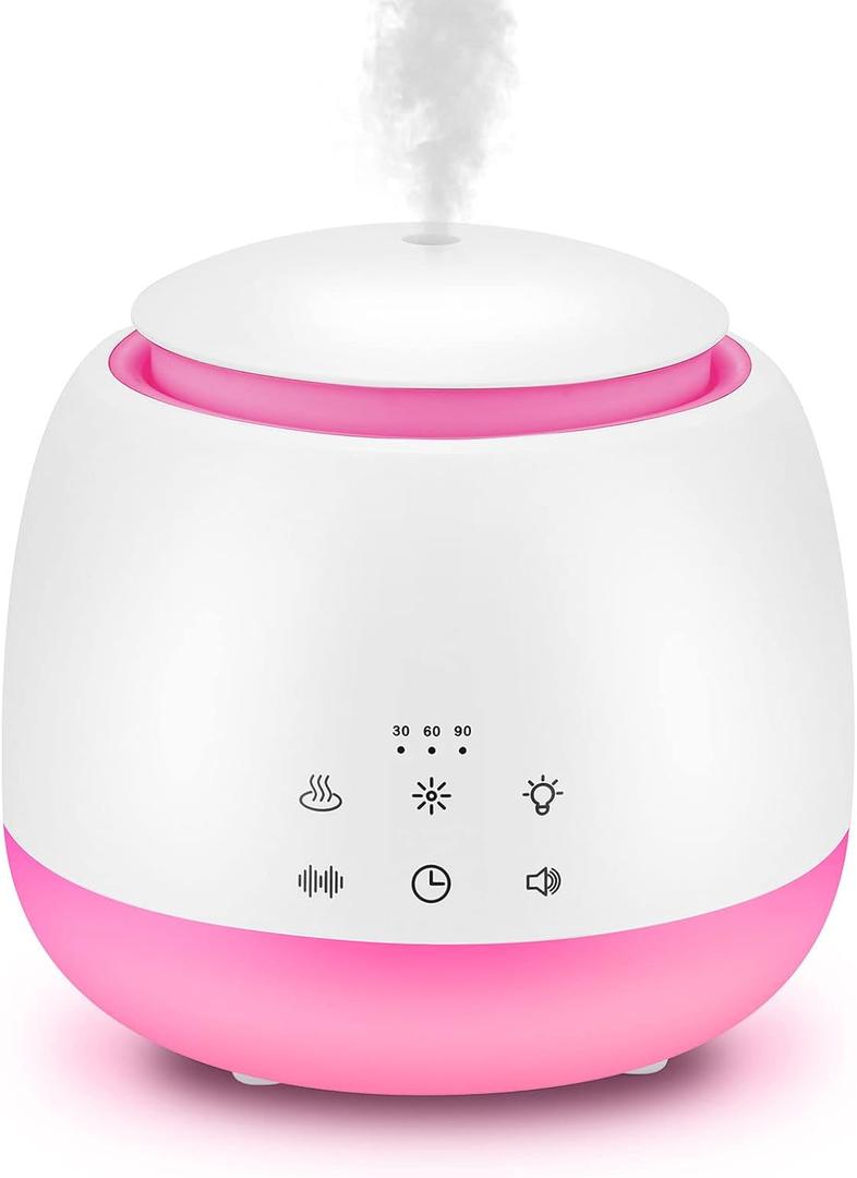 Aromatherapy Diffuser & White Noise Machine Combines 10 Relaxing Sounds,7 Color LED Light,5 Level Volumn,2 Level Warm Night-light,3 Timer, Mist and Waterless Auto Shutoff for Better Sleep,Work (White)