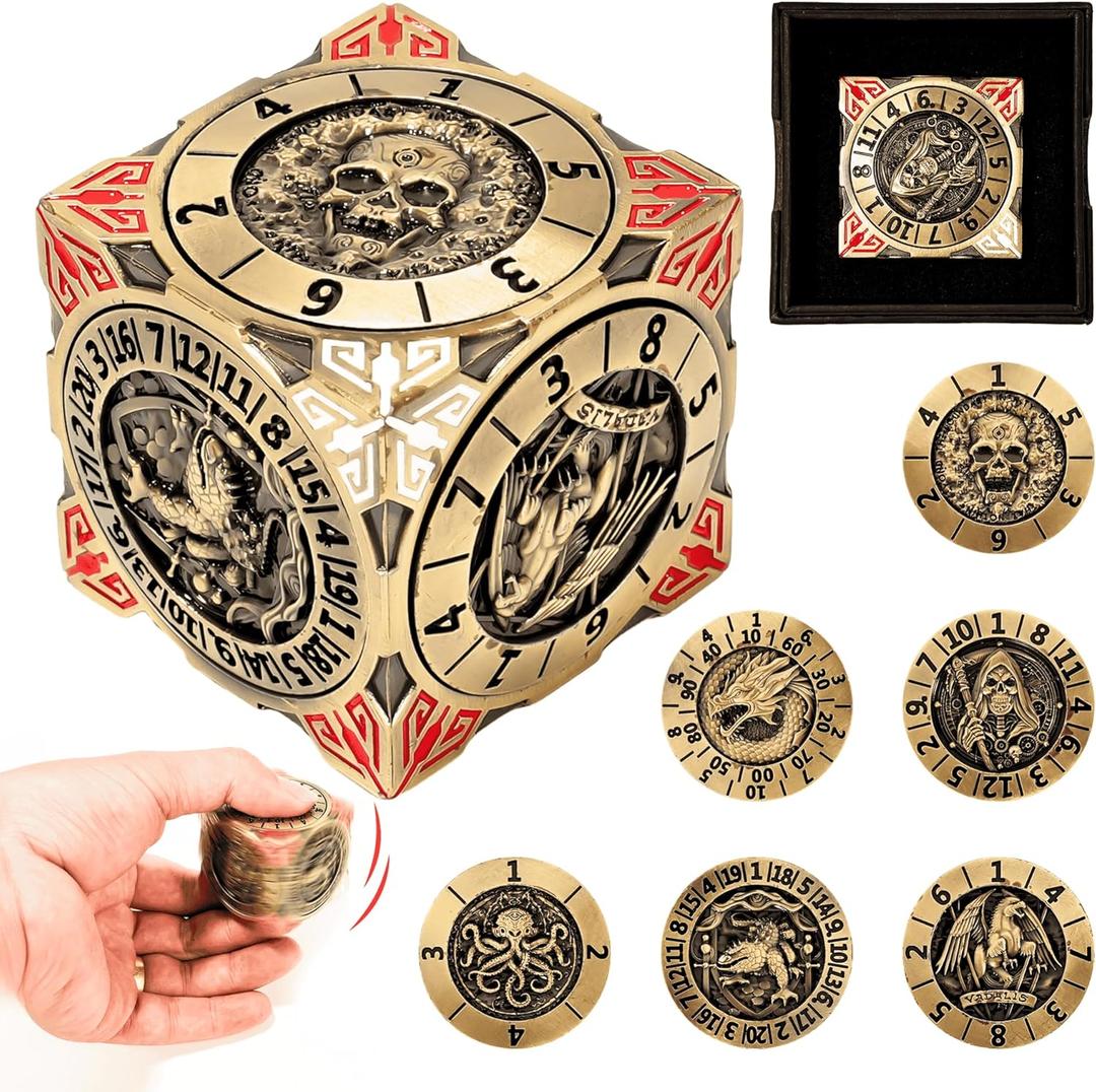 Froggod Roulette Dice Spinner 7-in-1 Metal DND Dice Set with 3D Relief  Mechanical DND Spinner for Dungeons and Dragons Gifts, DM & Players(Copper)