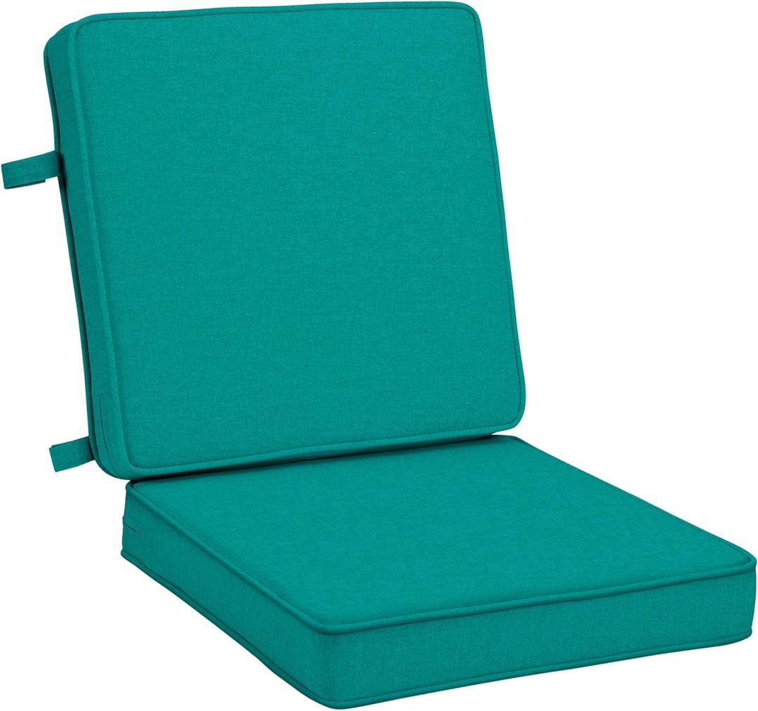 Arden Foam Outdoor Double Welted Dining Chair Cushion, 20 x 20, Made with ProFoam, Rain-Proof, Fade Resistant, Heathered Teal Woven Solid