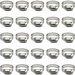 25 Pack Stainless Steel Hose Clamps, 3/4 inch to 1-1/8 inch Worm Gear Metal Hose Clamps for Pipe, Dryer Repair, Tubing and Fuel Line