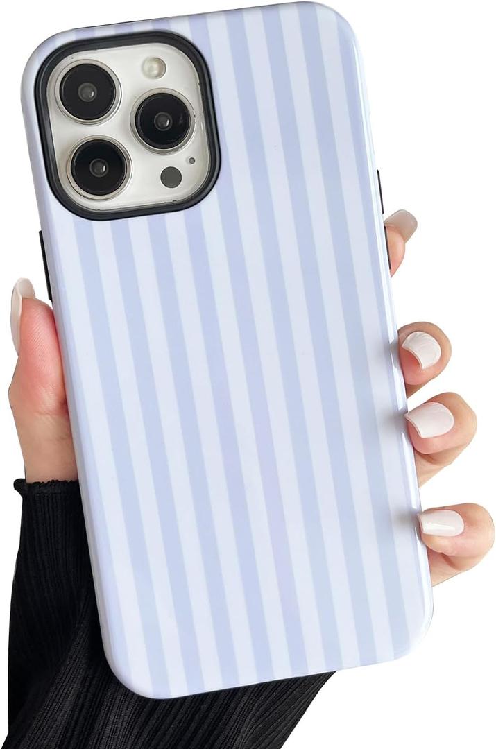 Compatible with iPhone 16 Pro Case, Cute Fashion Aesthetic Striped Pattern Cover for Women, Shockproof Soft TPU and Hard PC Protective Phone Case for iPhone 16 Pro 6.3"- White