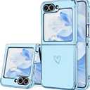 BENTOBEN for Samsung Galaxy Z Flip 6 5G Case, Cute Heart Luxury Gold Plating Slim Flexible TPU Bumper Protective Galaxy Z Flip6 Cover, Women Girls Phone Case for Samsung Z Flip 6 6.7'',Blue