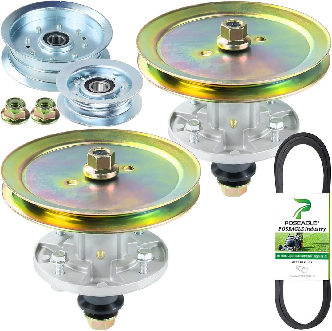 2 Pack GY21098 Spindle Assembly with GX20367 Spindle Pulley GY20629 and GY22172 Idler Pulley GX20072 Belt 1/2x103 for John Deere D100 D105 D110 D120 D125 D130 LA105 Lawn Tractors