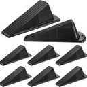 8 PCS Large Rubber Door Stoppers, Heavy Duty Non-Slip Wedge Rubber Door Stoppers Tall up to 2 Inch Hotel Carpet Hardwood Concrete and Tile Stackable Black 6.2 X 3.4 X 2 Inches