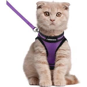 rabbitgoo Cat Harness and Leash Set for Walking Escape Proof, Adjustable Soft Kittens Vest with Reflective Strip for Cats, Comfortable Outdoor Vest, Purple, L