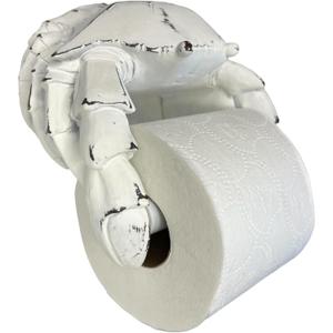 Crab Wall Mount Toilet Paper Roll Holder - Unique Decorative Rustic Nautical Beach Coastal Sea Nautical Decor  Distressed White Finish