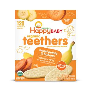 Happy Baby Organics Baby Snacks, Gentle Teething Wafers, Gluten Free & Vegan, Sweet Potato & Banana, 12 Count (Pack of 6)