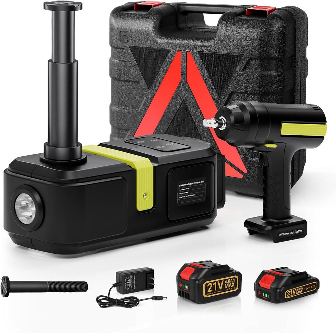 E-HEELP Cordless Electric Hydraulic Car Jack Kit 5 ton with Lithium Battery Includes Cordless Impact Wrench Rechargeable Touchscreen Jack All-in-One Portable Tool kit for Efficient Car Maintenance