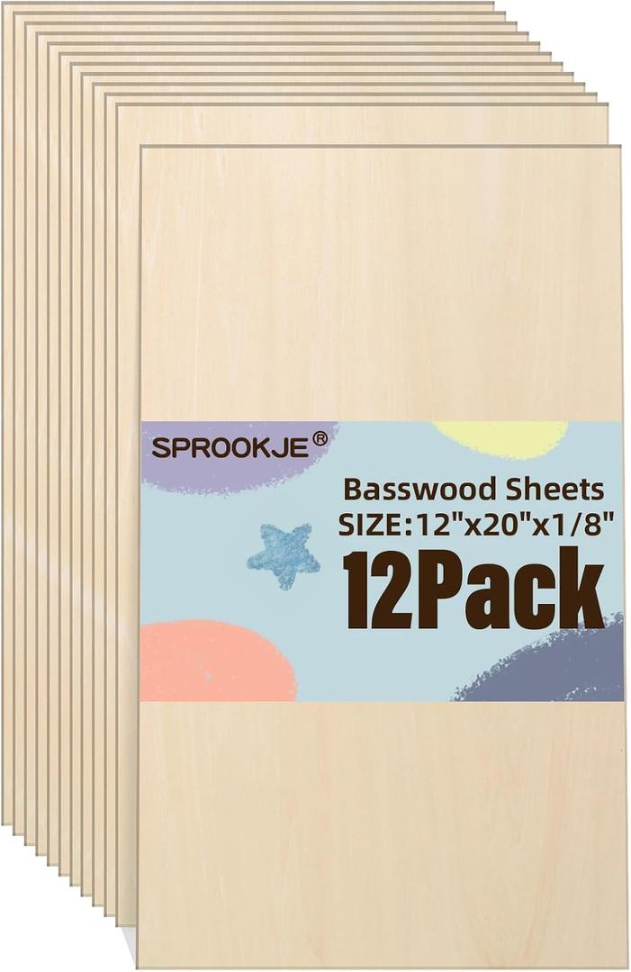 Basswood Sheets 12"x20"x1/8", 12 Pack