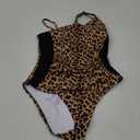 RXRXCOCO Women Slimming Tummy Control One Piece Swimsuits V Neck Crisscross Back Bathing Suit (X-Large, Leopard and Black)