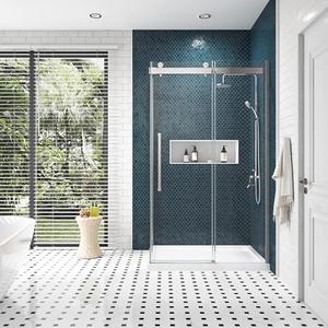 OVE Decors Bel 48-in W x 81-in H Framless Sliding Shower Door Corner Shower Kit, Shower Base and Side Panel Included in Satin Nickel