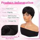 PEACOCO Pixie Cut Wig Human Hair Short Wigs for Black Women Natural Glueless Pixie Wig with Bangs Layered Virgin Short Wigs for Women 1B