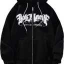 GORGLITTER Women's Y2k Zip Up Hoodie Y2k Anime Letter Graphic Long Sleeve Streetwear Hooded Sweatshirt, Small