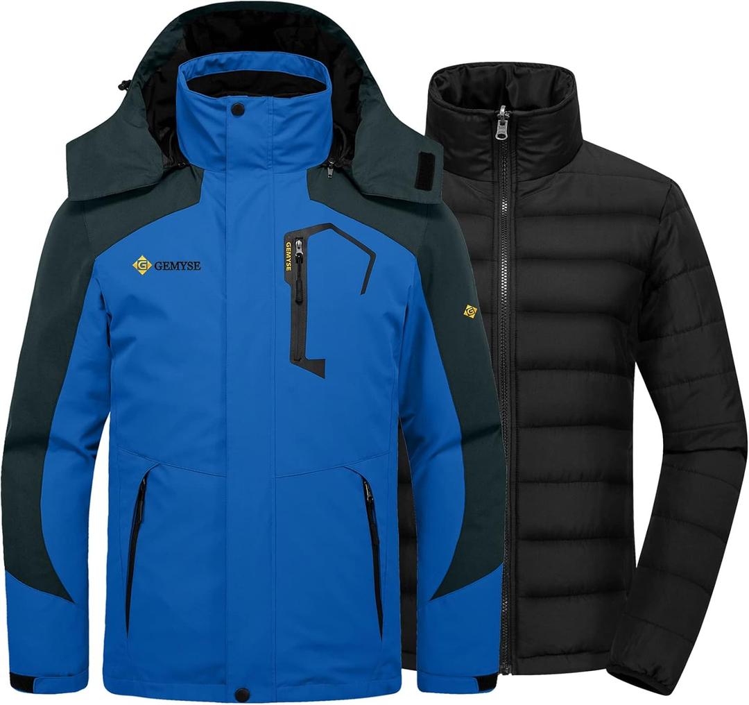 GEMYSE Men's Waterproof 3-in-1 Ski Snow Jacket Puffer Liner Insulated Winter Coat (Medium)