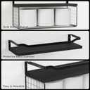 WOPITUES Floating Shelves with Wire Storage Basket, Bathroom Shelves Over Toilet with Protective Metal Guardrail, Wood Wall Shelves for Bathroom, Bedroom, Living Room, Toilet Paper-Black