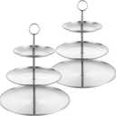2PCS Silver Cupcake Stand 3 Tiered Dessert Stand Stainless Steel Cupcake Display Stand Party Serving Trays Silver Cake Holder for Holiday Dessert Table Decorations Birthday Wedding