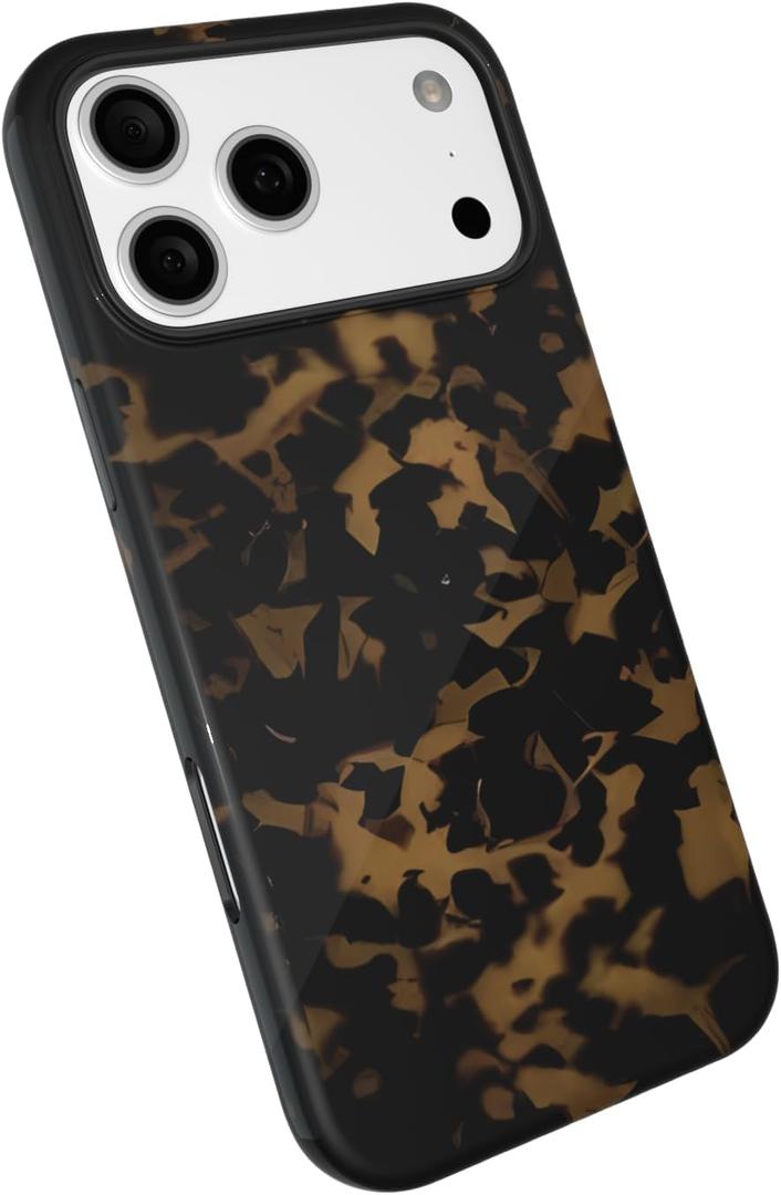 For iPhone 17 Pro Max Case Tortoise Shell, Retro Amber Print Phone Case for Women Girls, Girly Cute Thin Slim Hard Turtle Shell Plastic Phone Cover, Luxury Aesthetic Trendy Animal Design