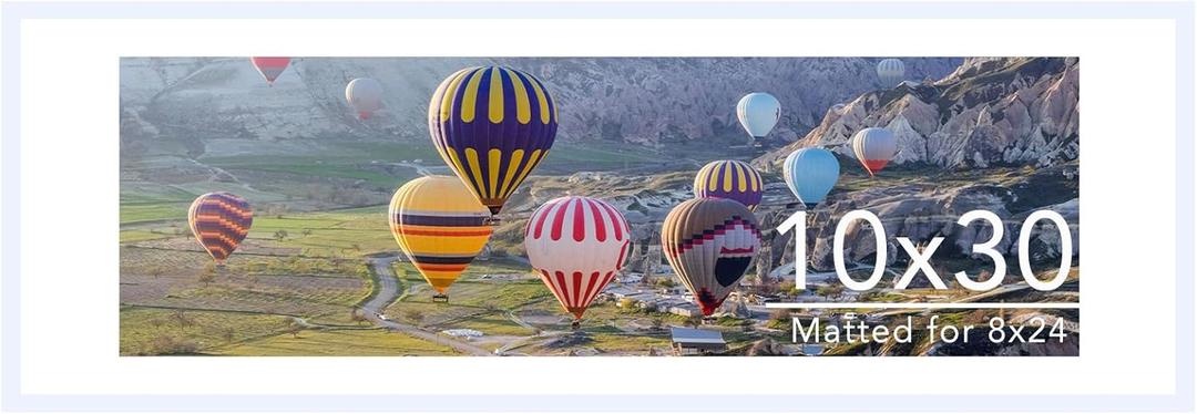 10x30 Picture Frame with 8x24 Mat, Display Photo 8x24 with Mat or 10 x 30 Without Mat, Wall Hanging Large 10 by 30 Poster Frame with Plexiglass, White