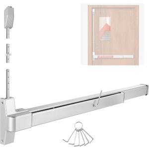 IRONWALLS Surface Vertical Rod Exit Device, 32in Commercial Door Push Bar Panic Device with Single Point Top Latching, Stainless Steel Emergency Exit Panic Bar for 32"-48" (W), 6.7ft-8.1ft (H) Doors