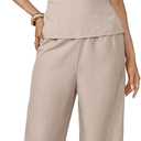 SOLY HUX Women's 2 Piece Cocktail Party Outfit Elegant Off The Shoulder Top and Wide Leg Pants Set (Large, Plain Khaki)