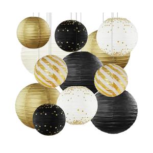Black and Gold New Years Eve Decorations Hanging Paper Lanterns 12pcs Paper Lanterns Decorative for Birthday Retirement Party Graduation Decorations 2026
