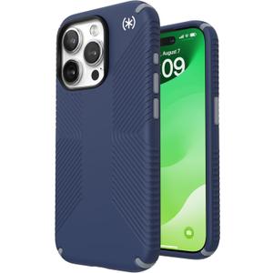 Speck iPhone 15 Pro Case - Drop Protection, Grip - Scratch Resistant, Soft Touch, 6.1 Inch Phone Case - Presidio2 Grip Coastal Blue/Dust Grey/White