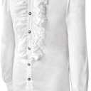 Men's Vampire Vintage Jacket Gothic Victorian Ruffled Blouse Shirt Vintage Long Sleeve Corset Top (X-Large, White)