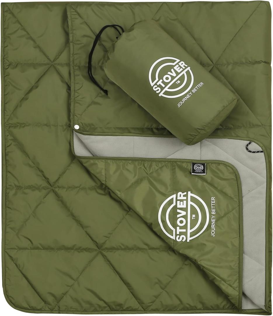 STOVER Multipurpose Outdoor Fleece Blanket for Stadium, Camping, Picnics, Beaches - Wearable, Windproof and Water Resistant (Green)