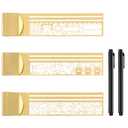 3 Pcs Brass Ruler Clip Set with 2 Fine Point Pens, 5.5" x 1.3" Small Brass Template Ruler Clip with 3 Pattern Journal Stencil for Journaling, Planners, Decorative Travelers Notebook