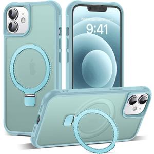 Compatible with iPhone 12 Case & iPhone 12 Pro Case 6.1" with Invisible Ring Stand [Compatible with Mag-Safe] Translucent with Magnetic Kickstand, Blue