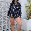 Halcurt Women's Plus Size Long Sleeve Rash Guard Swim Shirts UPF50+ Sun Protection Loose Fit Swimsuit Top (Black)