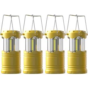 Lichamp LED Camping Lantern, 4 Pack Battery Powered Flashlight for Power Outages, Portable Collapsible Hanging Light Essential for Home, Outdoor, Emergency Lamp Survival Kit Gear for Hurricane, Yellow