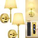 OUTON Rechargeable Wall Sconce Set of 2 with 8000mAh Removable Battery, Power Indicator, Remote & Touch Control, 3 Color Temperatures, Dimmable Wall Light for Bedroom, Hallway, Living Room, Gold