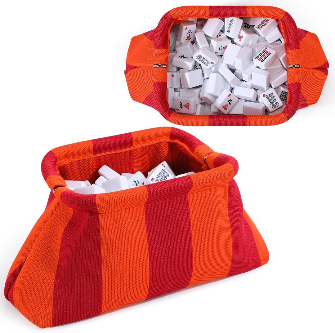 Mahjong Tile Bag Mahjong Empty Bag Crochet Purses Mah Jong Accessories and Gift for Women Game Lover Summer Vacation Supplies(Orange,Orange)