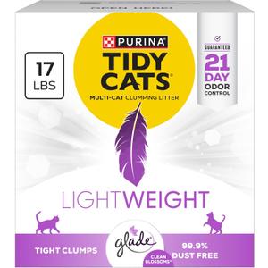 Purina Tidy Cats LightWeight With Glade Clean Blossoms Multi-Cat, Clumping, Low Dust, Scented Cat litter - 17 lb. Box