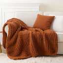 Battilo Fall Chunky Knit Throw Blanket, Soft and Thick Chenille Throw Blanket, 50"x60" Handmade Cable Knit Crochet Blanket, Rust Knitted Throw Blankets for Couch Fall Decoration, Caramel
