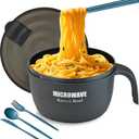 Large Ramen Bowl, Ramen Noodle Bowls Microwavable 45 oz, Ramen Cooker, Microwave Pasta Cooker, Ramen Bowl Microwave Gift for College Boys Girls Male Female Dorm Room (black)
