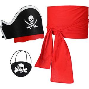 Vicenpal Pirate Costume Accessory Set Kids Pirate Eye Patches Sash Belt Captain Hat for Gasparilla Party Toddler Role Play